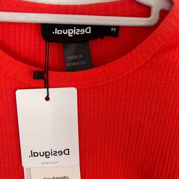 Desigual Coral Ribbed Knit Puff-Sleeve Mini Dress – Artsy Euro-Girl Chic M NWT - Picture 6 of 8